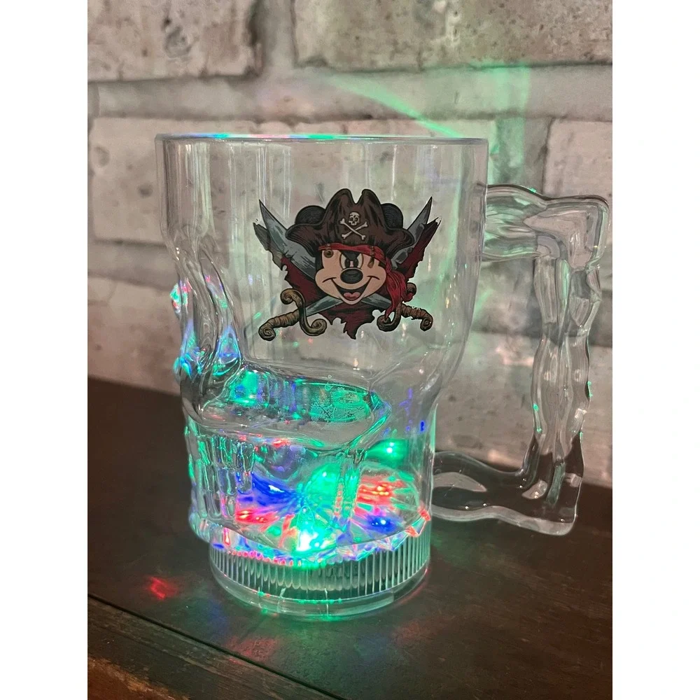 Disney Parks Pirates of the Caribbean Light-Up Plastic Skull Mug w Mickey Mouse